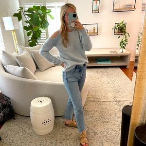 Michael Kors Light Blue Open Shoulder Sweater
